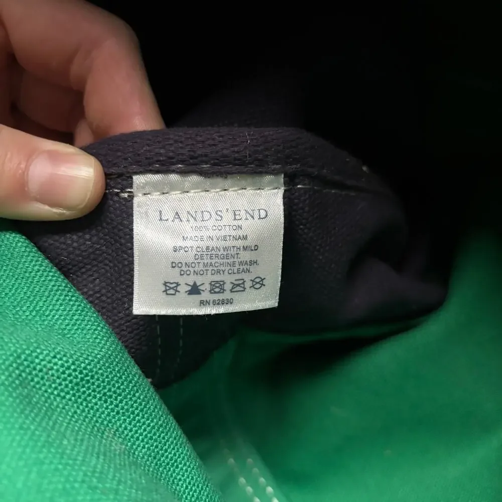Lands End Black Green Canvas Zip Boat Tote Bag Embroidered Meyer 17x26